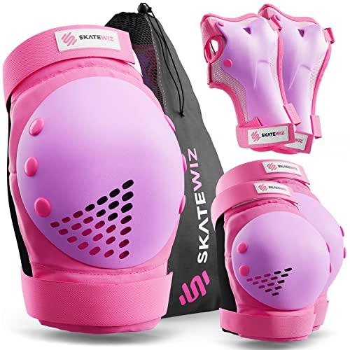 SKATEWIZ Ginocchiere Bambini - Protezioni Pattini Bambina - Protezioni Skateboard Bambino Ginocchiere Bici Bambino - Protezione Bambina Pattini da Ghiaccio - Smash Taglia S Rosa Viola