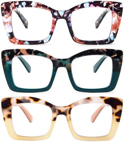KoKoBin Oprah Occhiali da lettura quadrati da donna Oversized con cerniere a molla per computer (blu Leopard/Iridescente/verde Leopardo, 2.5, Diottria)
