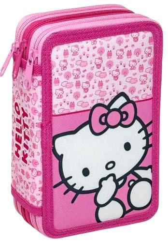 Clondo Astuccio 3 Scomparti Completo, Per Hello Kitty Fan, 44 Pezzi Inclusi, Penne, Matite, Pennarelli, Pastelli, Forbici – Scuola Elementare e Regalo – Gadget Ufficiale Per Bambina