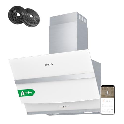 CIARRA ASW6736N Classe A+++ Cappa Aspirante 60 cm 650m³/h Filtro Carboni Attivi CBCF003 Pannello Touch Aspiratore 4 velocità Cappa a Parete Vetro Bianco