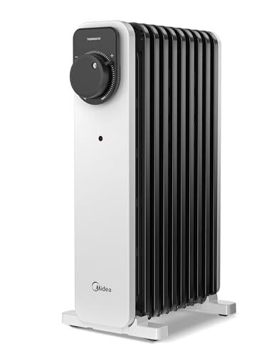 Midea Termoconvettore a Olio, 2000W, 9 alette, Controllo a Manopola, Termostato Regolabile, 3 Livelli di Calore, Protezione da Ribaltamento e Surriscaldamento, Ultra Silenzioso per Ufficio e Casa