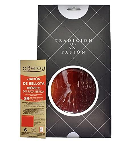 aBeiou. Prosciutto iberico di ghianda. Stagionato +36 mesi a Guijuelo (Spagna). Certificato di garanzia Hycer. Jamon iberico bellota patanegra.Scatola di 100gr.