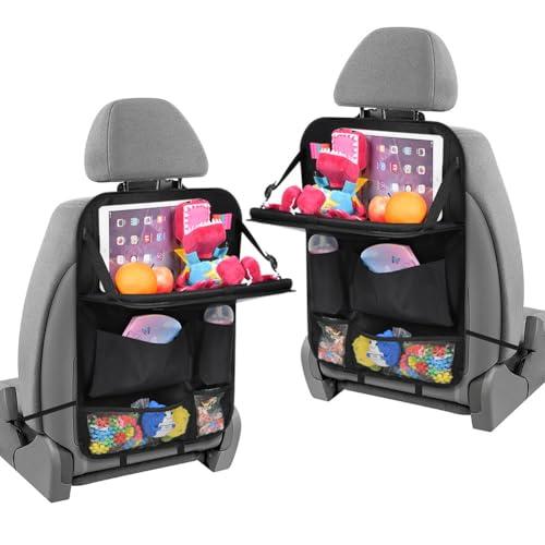 URAQT Organizer per Sedile Posteriore Auto, 2 Proteggi Sedile Auto Bambini Posteriore con Vassoio da Tavolo Pieghevole per tablet bambin, con 6 Tasche e Tavolino Pieghevole, Impermeabile(nero)