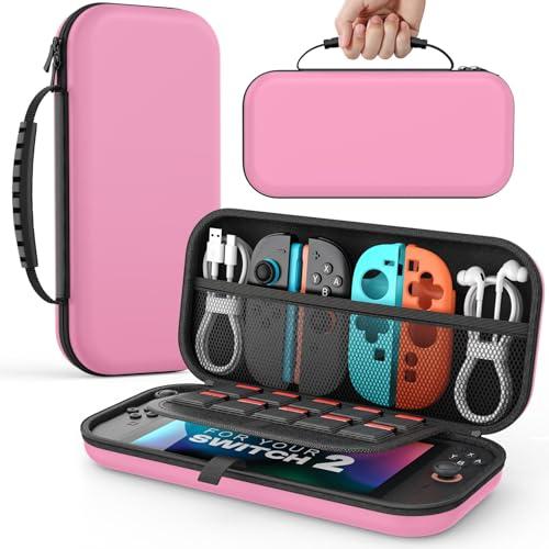 MoKo Custodia per Nintendo Switch 2 2025, Custodia da Viaggio Rigida Protettiva Portatile per Switch 2 Console Accessori, custodia sottile Cover con 10 Slot per Cartucce e Tasche, Rosa