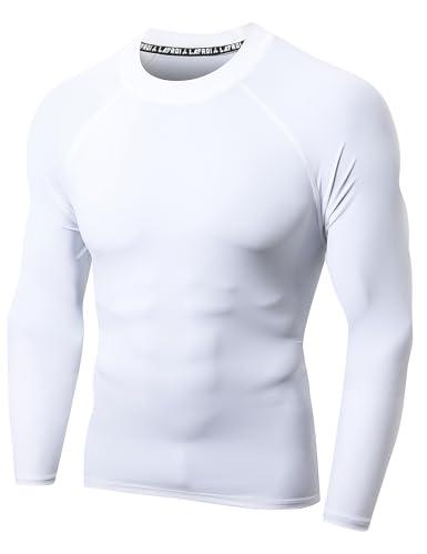 LAFROI Maglietta a Maniche Lunghe da Uomo UPF 50+, Compressione, BJJ, Nuoto, Rashguard White Size MD