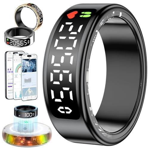 2025 Nuovo Smart Ring , Anello Smart per Uomo, Anello Intelligente uomo con Pantalla, Smartring Health IP68 con iOS e Android, Tracker Fitness/Sonno/Stress/Frequenza Cardiaca/SpO2/HRV (Nero, 13)