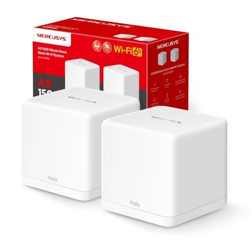 Mercusys TP-Link Halo H1500X(2-pack) Router Mesh WiFi 6 AX1500Mbps, 2 Porte Ethernet Gigabit, Controllo Parental, WiFi Mesh Router e Ripetitore, 2 Pezzi con Copertura Fino a 350 ㎡