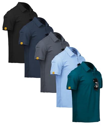 ZITY 5 Pack Polo Uomo Manica Corta Maglietta Traspirante ad Asciugatura Rapida Uomo Polo Estate Camicia Sportiva Camicia da Golf Regular Fit Polo Uomo(L)