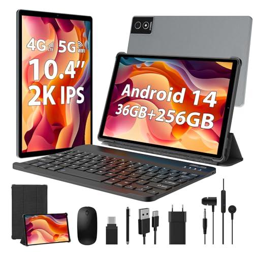WOREGOO 2K Tablet 10.4 Pollici Android 14, 4G LTE+5G WiFi, 36GB RAM+256GB ROM(TF 1TB), Octa-Core, 2000 * 1200/8000mAh/OTG/8MP+13MP/BT5.0/GPS/GMS, Tablet con Tastiera e Mouse, Grigio