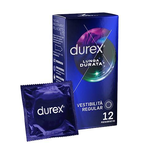 Durex Settebello Lunga Durata, Preservativo Ritardante per Lui, Vestibilità Regular, 12 Profilattici Lubrificati
