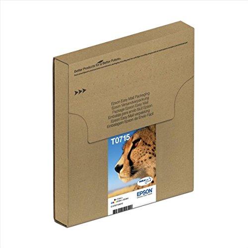 Epson Ghepardo Serie T0715 DURABrite Ultra, Cartucce per Stampante a Getto d'Inchiostro, Multipack 4 Colori, Nero, Ciano, Magenta, Giallo, Confezione EasyMail, Stampe Affidabili Casa Ufficio, Standard