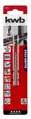 kwb Ø 3,2 mm punta per metallo HSS-G Silver Star 206532 (fino al 40% più veloce, 50% meno pressione di contatto, rettifica di precisione, DIN 338)