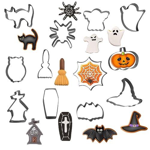 Jsdoin Set di 12 Formine per Biscotti di Halloween, Zucca, Cappello da Strega, Pipistrello, Fantasma, Teschio, Acciaio Inox Stampi Biscotti per DIY Cottura Halloween Decorazioni Dolci Biscotti