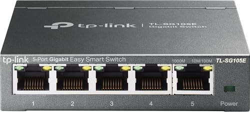 Tp-Link Tl-Sg105E Switch 5 Porte Rj45 Gigabit 10/100/1000 Mbps, Monitora La Rete, Priorizza Il Traffico E Configura Vlan, Struttura In Acciaio, nero