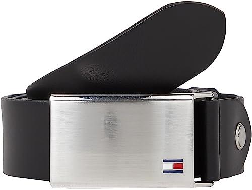 Tommy Hilfiger Uomo Cintura TH Plaque Belt 3.5 Adj Cintura in Pelle, Nero (Black), 105 cm