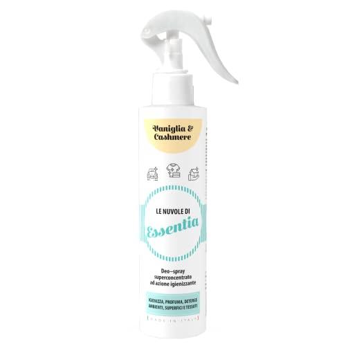 Le Nuvole di ESSENTIA, Profumo Igienizzante Spray | Vaniglia e Cashmere | 250 ml (Confezione da 1) | Per Ambienti, Tessuti e Superfici con Essenze Naturali e Sali Quaternari di Ammonio