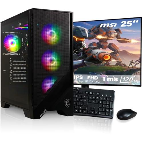HYPER BYTE® - Gaming PC - Set completo con AMD Ryzen 7 5700G fino 4,6 GHz | 32GB DDR4 | 1TB SSD | Watercooling | Monitor 25 pollici | mouse & tastiera | QWERTY| Win11 Pro | Computer fisso per gamer
