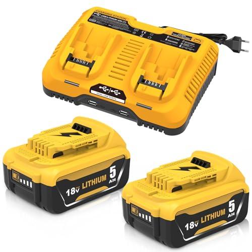 2 pezzi 5000mAh di ricambio per Dewalt batteria 18V+ 1 pezzo ricambio per Dewalt 14,4V-20V doppio caricatore DCB102