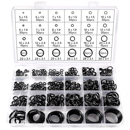 Kit di O-Ring Lyeteung: 480 Pezzi, 24 Misure, Nitrile Nero per Idrauliche e Riparazioni Auto