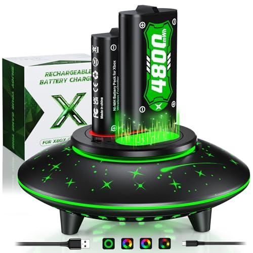 Batteria per Xbox One/Xbox Series X/S,6 Modalità LED RGB Colorful Stazione, 2 * 4800mWh Batteria per Xbox Series X/S/Xbox One/One S/X/One Elite Controller