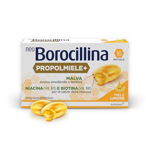 NEO BOROCILLINA Propolmiele+, Integratore Alimentare per il benessere della Gola, 16 Pastiglie, Gusto Limone e Miele