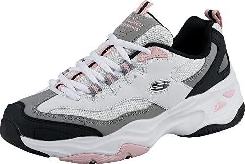 Skechers D'lites 4.0 Fresh Diva, Sneaker Donna, White Leather Mesh Black Pink Trim, 40 EU
