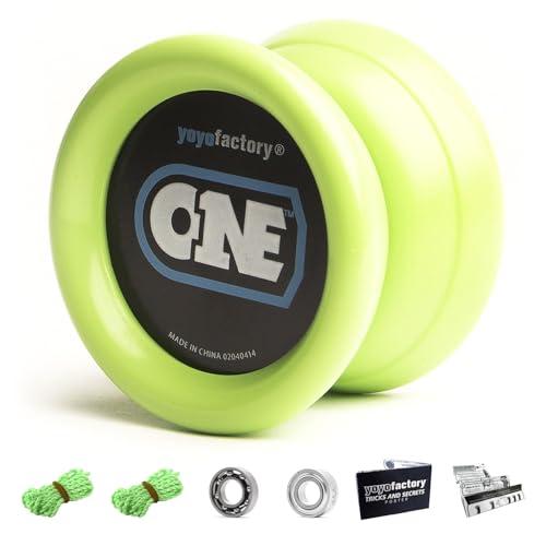 YoyoFactory One Yoyo - Verde (dal Principiante al Professionista, Cuscinetto a Sfera in Metallo, Corda e Istruzioni Incluse)