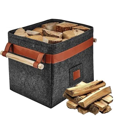 Borsa in Feltro per Legna da Ardere, Cestino in Feltro Telaio in Metallo per Maggiore Stabilità, Cesta Portalegna da Interno, per Spesa o Giornale