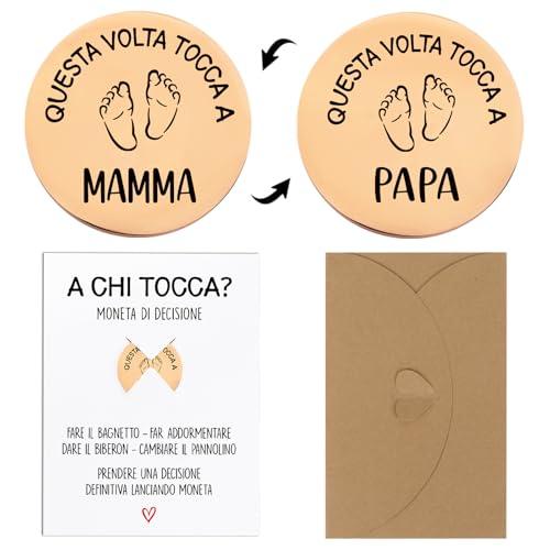 Moneta Decisionale Regalo per Neo Genitori Natale, Moneta di Decisione Regalo Neo Mamma Papà, Regalo Nascita Gravidanza Battesimo Donna Incinta Baby Shower Neonati (Oro rosa)