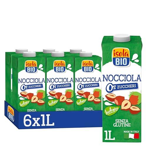 ISOLA BIO Nocciola Zero Zuccheri, Bevanda Biologica alla Nocciola, Ingredienti Naturali, Senza Zuccheri, Senza Glutine, a Basso Contenuto di Grassi, per Vegetariani e Vegani, 6 Confezioni da 1 L