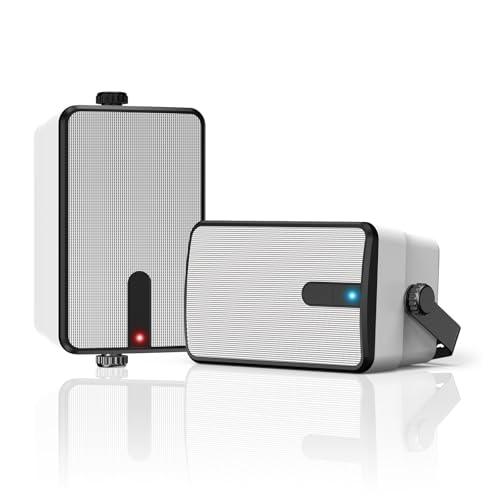 Plyee Audio 250W Altoparlanti Bluetooth Esterni, Sincronizzazione Wireless tra Altoparlanti, IPX5 Impermeabile, Montaggio a Parete per Patio, Veranda, Gazebo, Garage, Confezione da 2 (MZ-632)