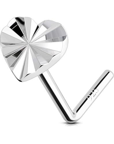 OUFER 20G Cuore Piercing Naso Argento 925 Pirecing Naso Donna Anellino 7 mm L Nose Ring Gioielli Per Il Corpo Per Le Donne