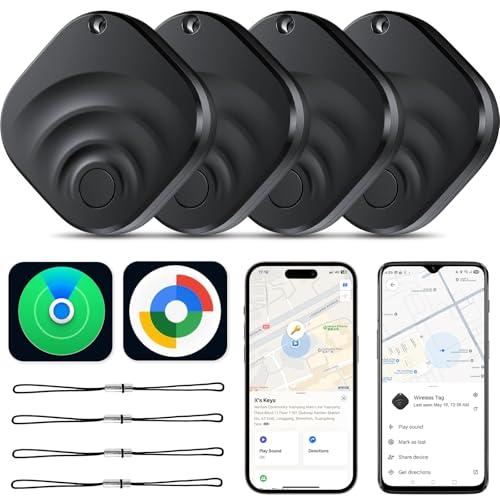 4 Pack Dual System Tracker Tag per iOS e Android Localizzatore Bluetooth Smart Tags compatibile con Apple Find My (iOS) e Google Find Hub (Android) per chiavi, bagagli, portafogli, veicoli