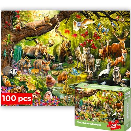 QUOKKA Puzzle Animali per Bambini - Solo Puzzle 100 pezzi Bambino dai 4 5 6 Anni - Giocattolo Animali della Foresta per Ragazze e Ragazzi – Giochi Regalo 7 8 9 anni