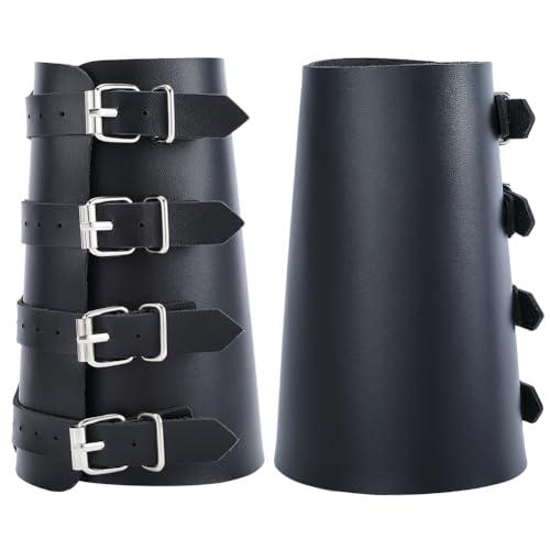 CALFOVERA 2 Pezzo di Braccialetti Medievali in Pelle PU con Fibbia Guanto Vichingo Bracciale Rinascimentale Protezioni per Le Braccia Polsino per Armatura Uomo e Donna Cavaliere Larp Costume