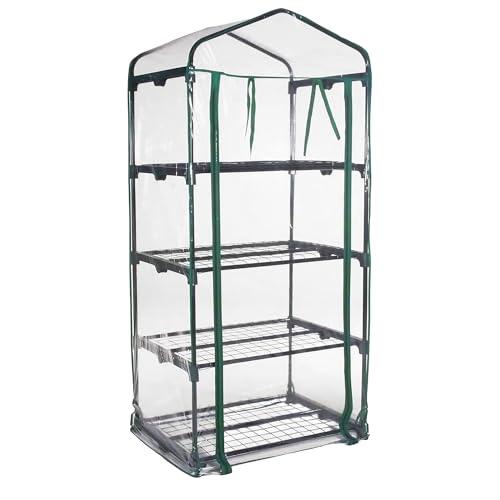 ESTO Serra da Balcone da Giardino, Corpo in Policarbonato e Telo in PVC Trasparente, Adatto per Colture Invernali, Copertura per Piante e Fiori (4 Ripiani)