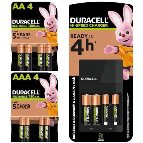 Duracell - Caricabatterie da 4 Ore, con incluse batterie ricaricabili, 6 AA + 6 AAA