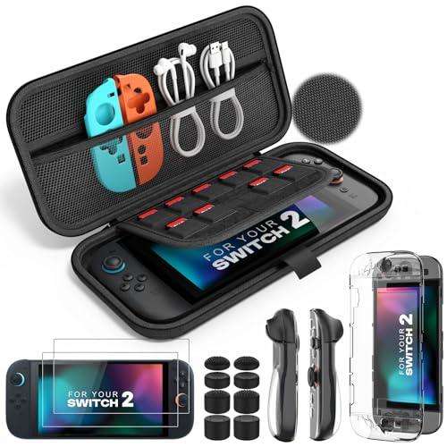 MoKo Custodia per Nintendo Switch 2 (2025), 14 in 1 Kit di Accessori per Switch 2 con Custodia, Cover Protettiva per PC, Cover in TPU per Joycon, 2 Pellicola Protettiva e 8 Cappucci per Pollice, Nero