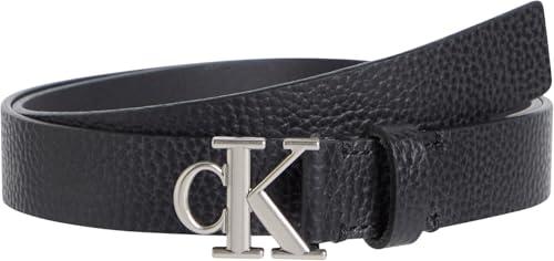 Calvin Klein Donna Cintura Monogram Plaque Buckle 2,5 cm Cintura in Pelle, Nero (Na Black/Pewter), 65 cm
