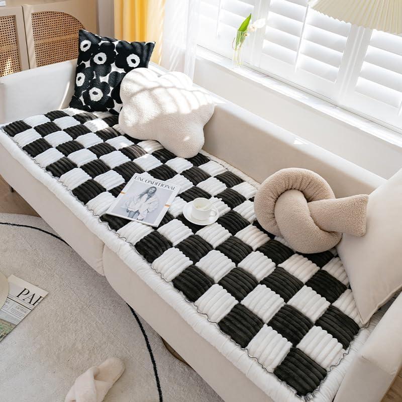 Funnyfuzzy - Telo copridivano quadrato a quadri, colore crema, per cani di grossa taglia, impermeabile, 45 x 45 cm, colore: nero