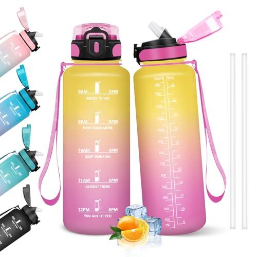 HoneyHolly Borraccia, 1.5L Borracce Acqua, Borraccia Motivazionale con Cannuccia, Water Bottle, A Prova di Perdita, Bottiglia Acqua per Scuola, Palestra, Campeggio, Ciclismo, Yoga