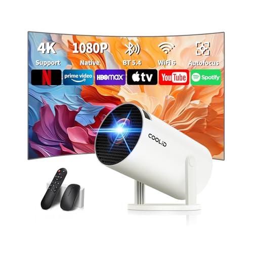 Mini Proiettore 1080P HD,Proiettore Portatile con WiFi 6 BT 5.4,Videoproiettore con Messa Fuoco Automatica e Correzione Automatica Del Trapezzo,Applicabile Chiavetta TV/USB/Laptop, con Mouse Bianco