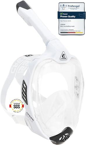 CRESSI Bali Full Face Mask White/Black S/M-Maschera Snorkeling Integrale Unisex, Lente Ultra Chiara AntiFog, 100% Silicone, Snorkel Dry con Valvole Sicurezza, Cinturino Regolabile, Bianco/Nero, S/M