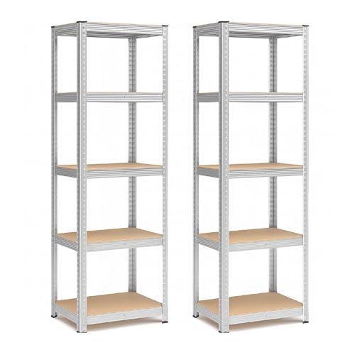 IlGruppone Set di 2 Scaffali in Metallo, Scaffalature a 5 Ripiani Regolabili, Portante 875 kg Senza Viti, Scaffale Salvaspazio Garage - 40x60x180 cm