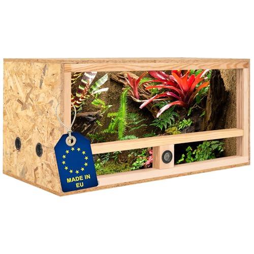 ITA Terrario in Legno 80x40x40 cm con Ventilazione Laterale e igrometro Integrato - Terrario in Legno OSB-3 - per rettili, Serpenti, Anfibi - Prodotto UE, Certificato FSC