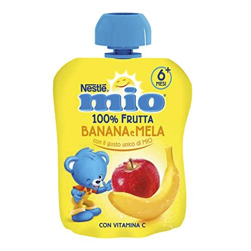 NESTLÉ MIO Merenda 100% Frutta Banana e Mela da spremere, 16 Pouch da 90ml (1,44L)