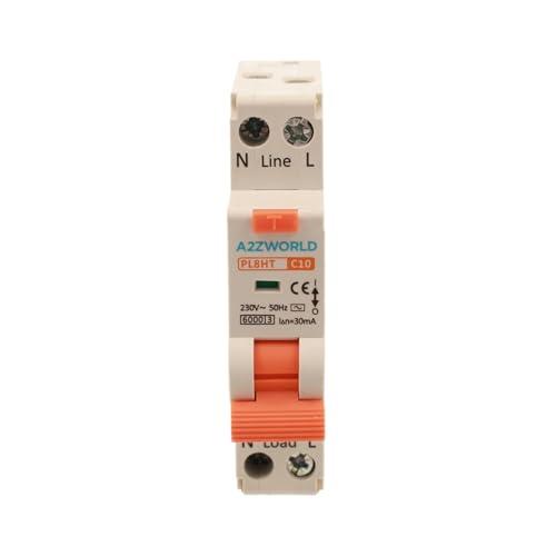 Interruttore Magnetotermico Differenziale, RCBO 1P+N C10 10A, Tipo AC Curva C 30mA 6000A, Salvavita Slim Da 1 Modulo DIN, 2 Poli 220V