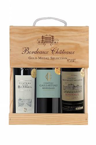 Sélection Bordeaux - Confezione regalo vino rosso medaglia d'oro in cassa di legno - Ideale per regalo - Bordeaux, Francia (3 x 0,75 l)