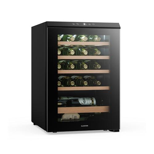 KLARSTEIN Bevora Frigorifero per vini 20 bottiglie – Cantinetta vino indipendente, comandi touch, 4-18 °C, sportello in vetro con protezione UV, luce LED, ripiani in legno