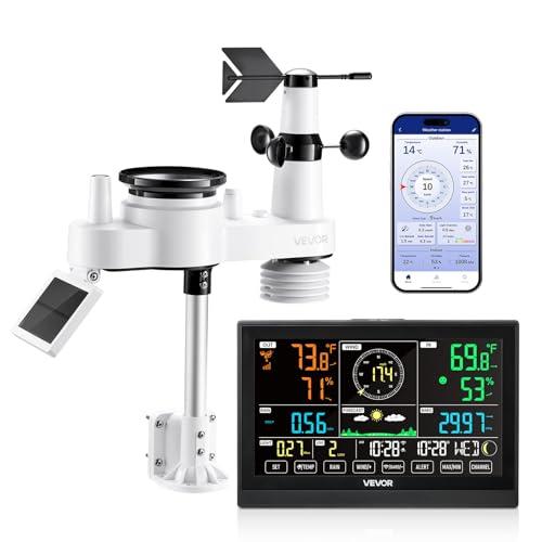 VEVOR Stazione Meteorologica Wi-Fi con APP, Display VA da 190 mm, Sensore Esterno Wireless Alimentato a Energia Solare, Pluviometro, per Interni ed Esterni per Previsioni del Tempo Temperatura